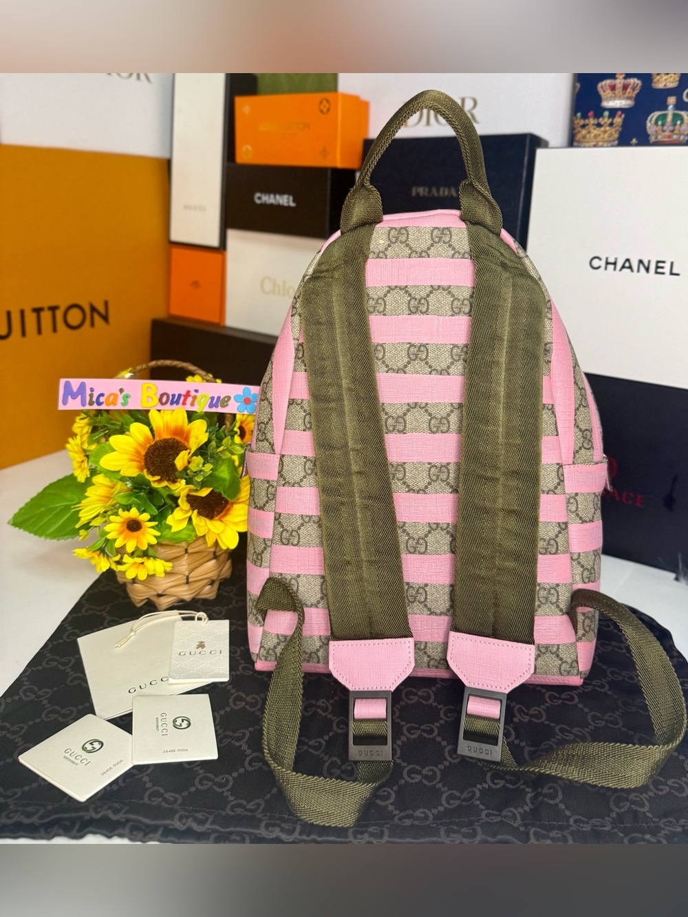 GUCCI w/COA Euc Kids Striped GG Supreme Canvas Backpack - Picture 13 of 17